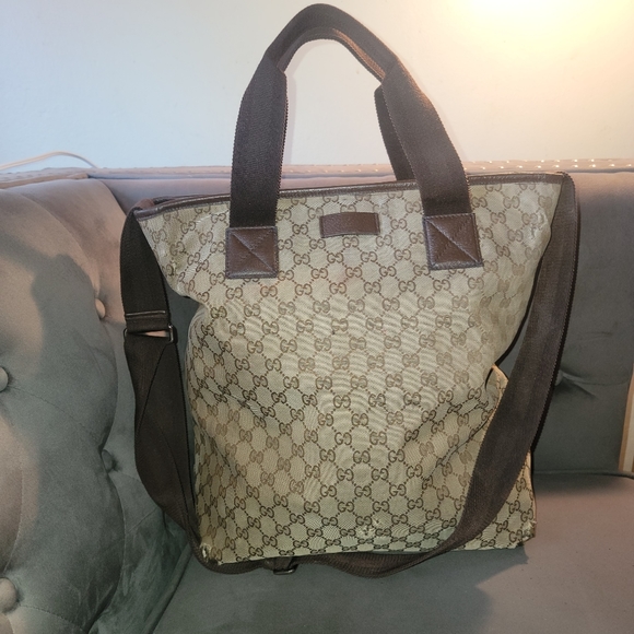 Authentic Gucci GG Canvas Brown Beige Large 2way Shoppers Shoulder Bag Tote - Picture 11 of 16